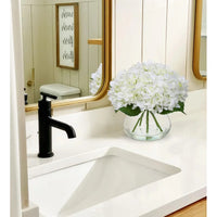 Silk Hydrangea Artificial Flowers in Glass Vase with Faux Water - Home Bathroom Office Table & Shelf Centerpiece Decorations