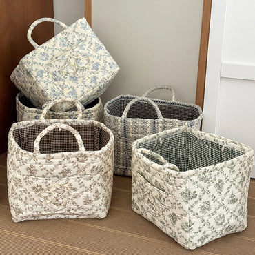 Laundry Storage Baskets Fabric Pastoral Debris Organizing Bag with Handle Washable Clothes Hamper for Office Home Bedroom Clothe