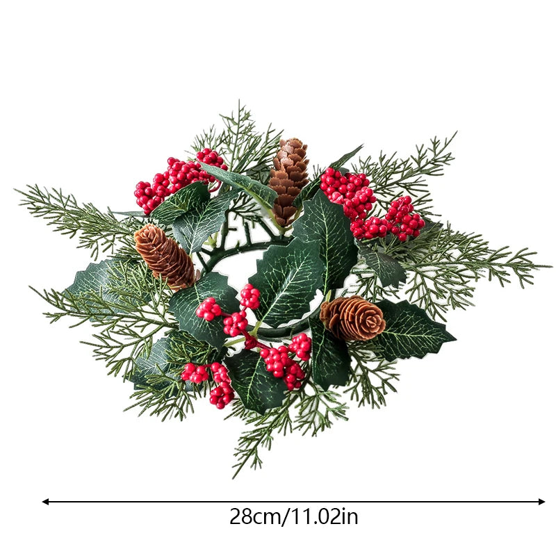 European Candlestick Wreath Artificial Plant Cherry Pinecone Garland Candle Holder Christmas Decoration Table Wedding Home Decor