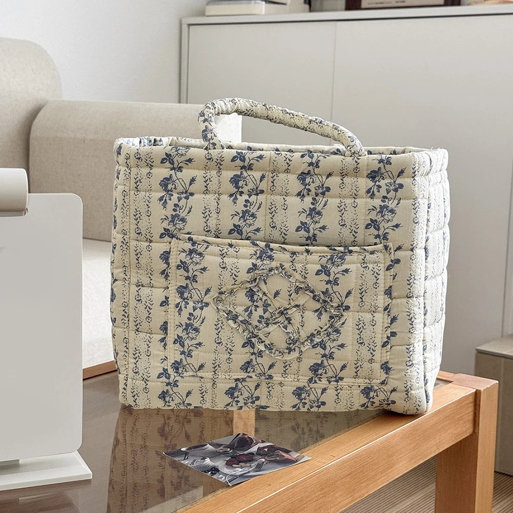 Laundry Storage Baskets Fabric Pastoral Debris Organizing Bag with Handle Washable Clothes Hamper for Office Home Bedroom Clothe