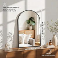 20x30 Arched Black Wall Mirror, Elegant Decor for Bathroom Entryway or Living Room Everyday Use