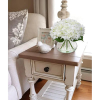 Silk Hydrangea Artificial Flowers in Glass Vase with Faux Water - Home Bathroom Office Table & Shelf Centerpiece Decorations