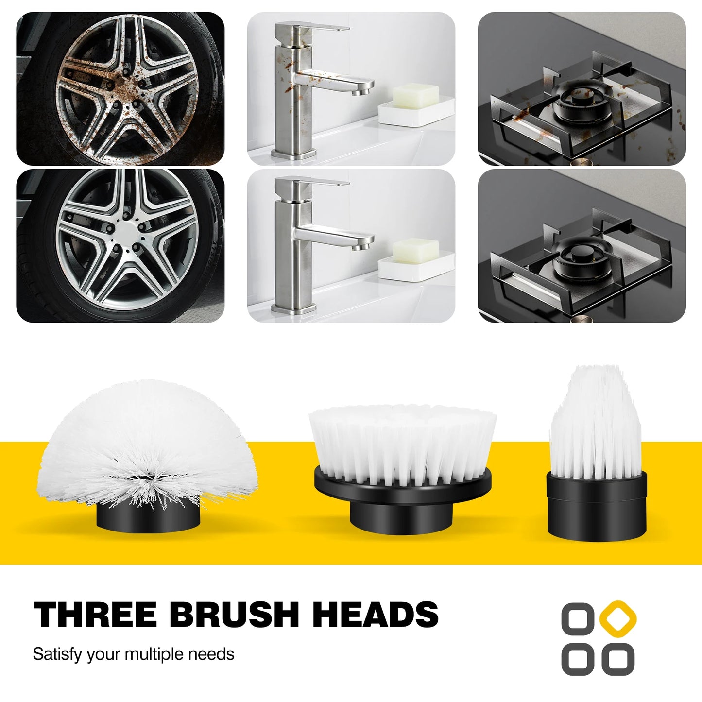 DayPlus 3-IN-1 Electric Cleaning Brush Multi-functional USB Rechargeable Electric Rotary Scrubber Home Appliance Cleaning Gadget