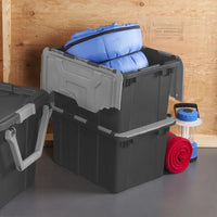 12 Gallon Industrial Tote Heavy Duty Hinged Lid Storage Container Stackable with Handles Zip Tie Access Garage Basement