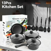 13-Piece Nonstick Cookware Set, Induction Compatible Pots and Pans with Frying Pan & Utensils for Home Kitchen or Camping