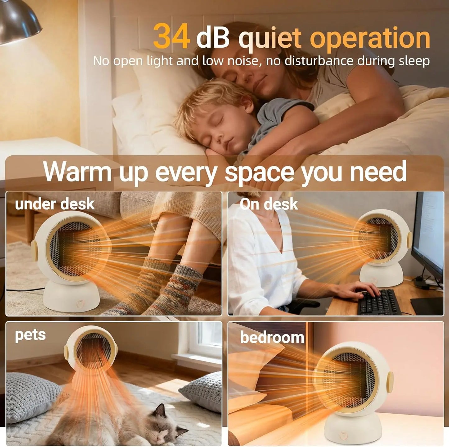 Portable 1200W Space Heater, 2-Speed, Quiet Mini Electric Heater for Home, Office, Bedroom – 300 sq ft (White)