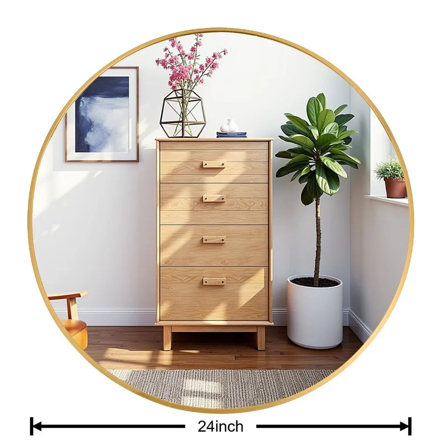 Round Mirror 24 inch Circle Wall Mirror Metal Frame Circle Bathroom Mirror Circular Mirrors for Wall Living Room Bedroom Vanity