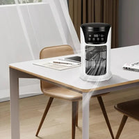 3-in-1 Portable AC, Humidifier & Fan with USB Cooling, Ice Crystal Tech, Digital Display, Compact & White Design