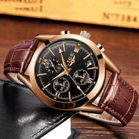 LIGE Fashion Mens Watches Top Brand Luxury Military Quartz Watch Premium Leather Waterproof Sport Chronograph Watch for Man+Box