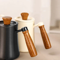 Portable Stainless Drip Jug Coffee Kettle With Thermometer 500 ML Goose Neck Kettle Camping Coffee Pot Wooden Handle Tea Pot