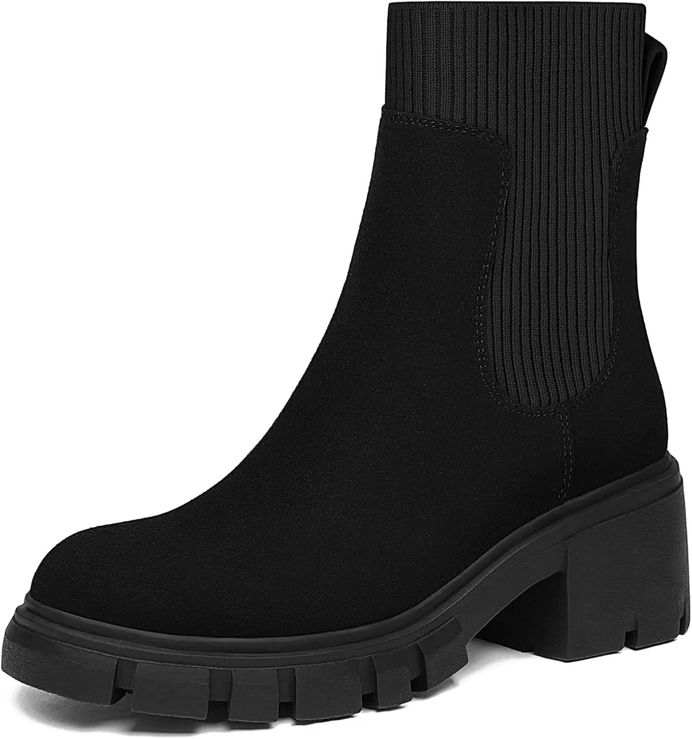 Women's Chelsea Boots Fashion Slip on Platform Ankle Boots Lug Sole Chunky Booties