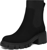 Women's Chelsea Boots Fashion Slip on Platform Ankle Boots Lug Sole Chunky Booties