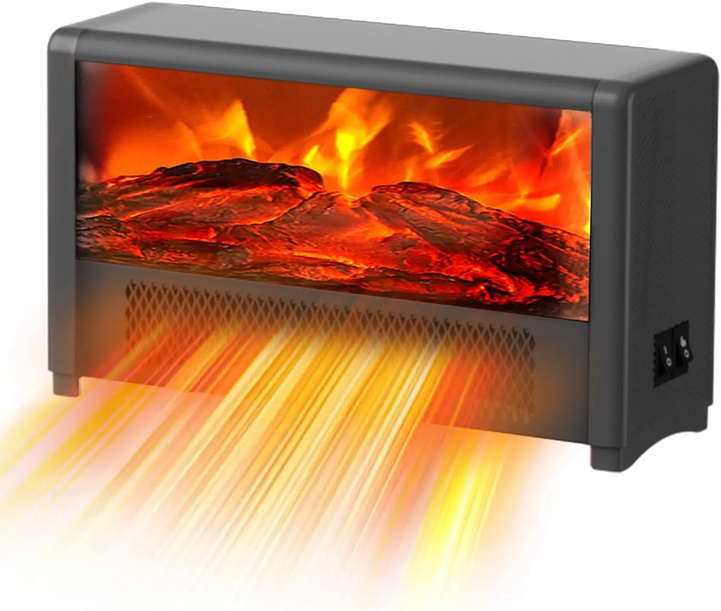 Portable Mini Electric Heater with Realistic Flame Effect, 600W, Fast Heating for Office, Bedroom, Black