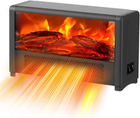 Portable Mini Electric Heater with Realistic Flame Effect, 600W, Fast Heating for Office, Bedroom, Black