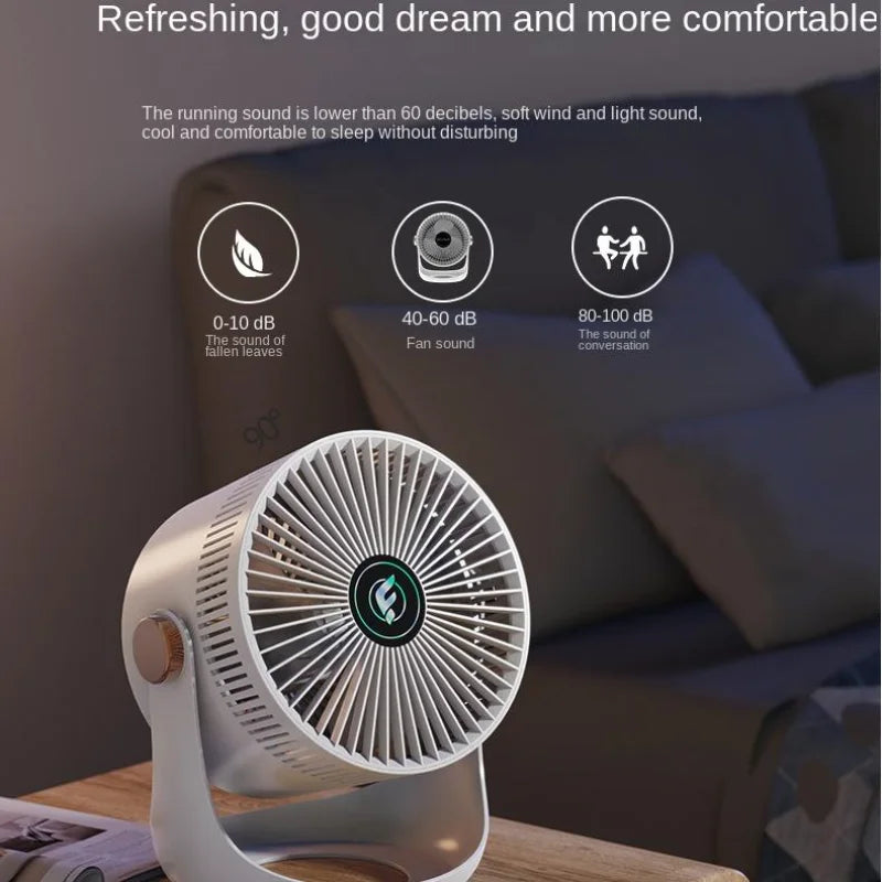 USB Rechargeable Cooling Fan, 2400mAh Portable Silent Fan for Office, Outdoor, Home Use, Compact & Lightweight