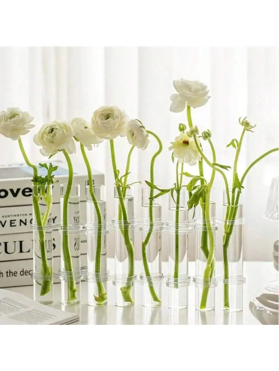 4/6/8PCS Creative Simple Hinged Flower Vase Hydroponics Plant Pot Clear Glass Test Tube Hanging Flower Holder for Home Decoratio