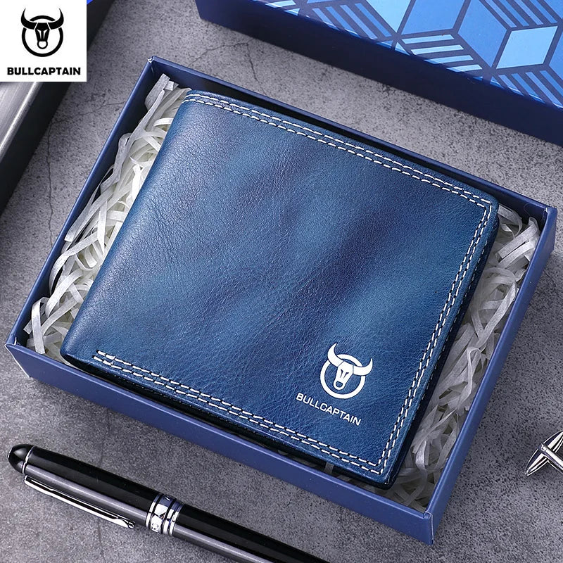 BULLCAPTAN Genuine Leather Men's Wallet RFID Function Fashion Men's Card Clip Wallet Latest Gift Box Men's Business Wallet QB032