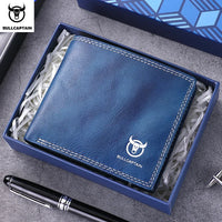 BULLCAPTAN Genuine Leather Men's Wallet RFID Function Fashion Men's Card Clip Wallet Latest Gift Box Men's Business Wallet QB032
