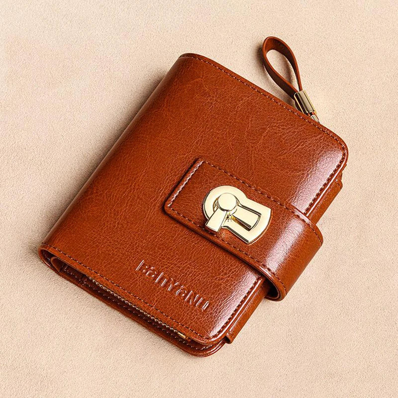 Fashion Women's Wallet Small Zipper Card Holder Coin Bag Large Capacity Cowhide Genuine Leather Purse for Girls Birthday Gifts