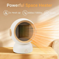 Portable 1200W Space Heater, 2-Speed, Quiet Mini Electric Heater for Home, Office, Bedroom – 300 sq ft (White)