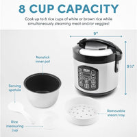 Professional Digital Rice Cooker Multicooker 4-Cup Uncooked 8-Cup Cooked Steamer Slow Cooker Oatmeal Cooker STS Auto Keep Warm