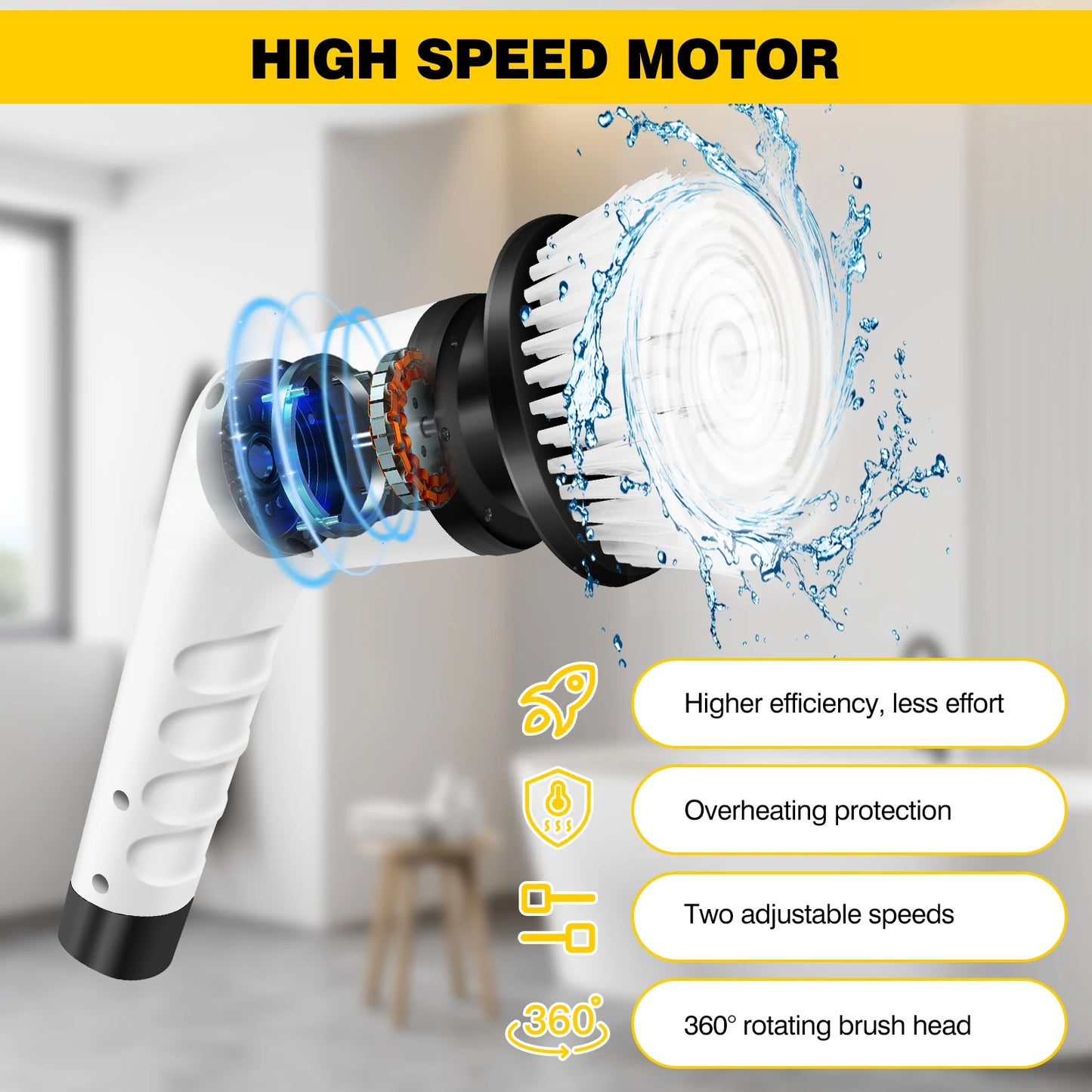 DayPlus 3-IN-1 Electric Cleaning Brush Multi-functional USB Rechargeable Electric Rotary Scrubber Home Appliance Cleaning Gadget