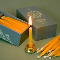 20-Minute Dripless Beeswax Candles, Set of 20 with Brass Holders for Meditation and Relaxation