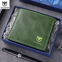 BULLCAPTAN Genuine Leather Men's Wallet RFID Function Fashion Men's Card Clip Wallet Latest Gift Box Men's Business Wallet QB032
