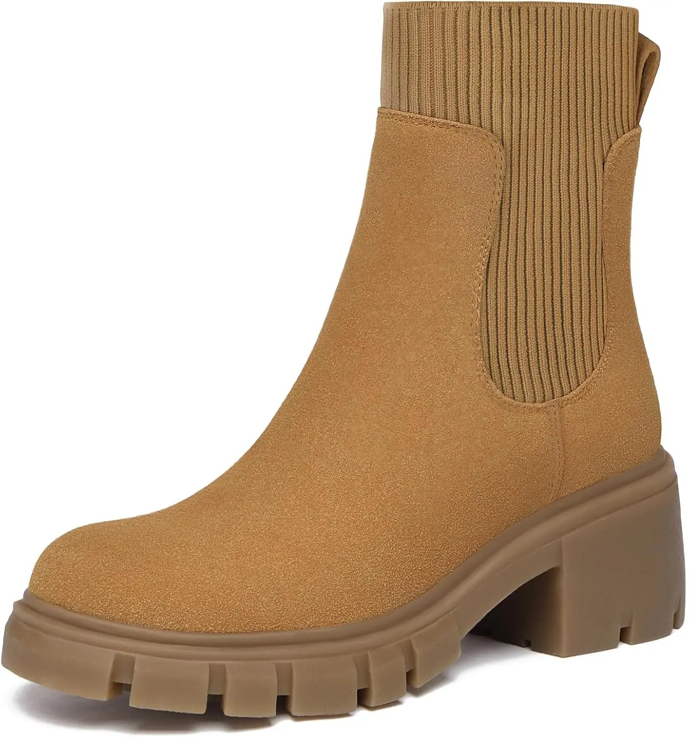 Women's Chelsea Boots Fashion Slip on Platform Ankle Boots Lug Sole Chunky Booties