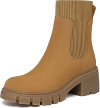 Women's Chelsea Boots Fashion Slip on Platform Ankle Boots Lug Sole Chunky Booties
