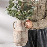 11 Inch Large Ceramic Terracotta Vase with Handles Farmhouse Rustic Style for Home Living Room Table Centerpiece Decor