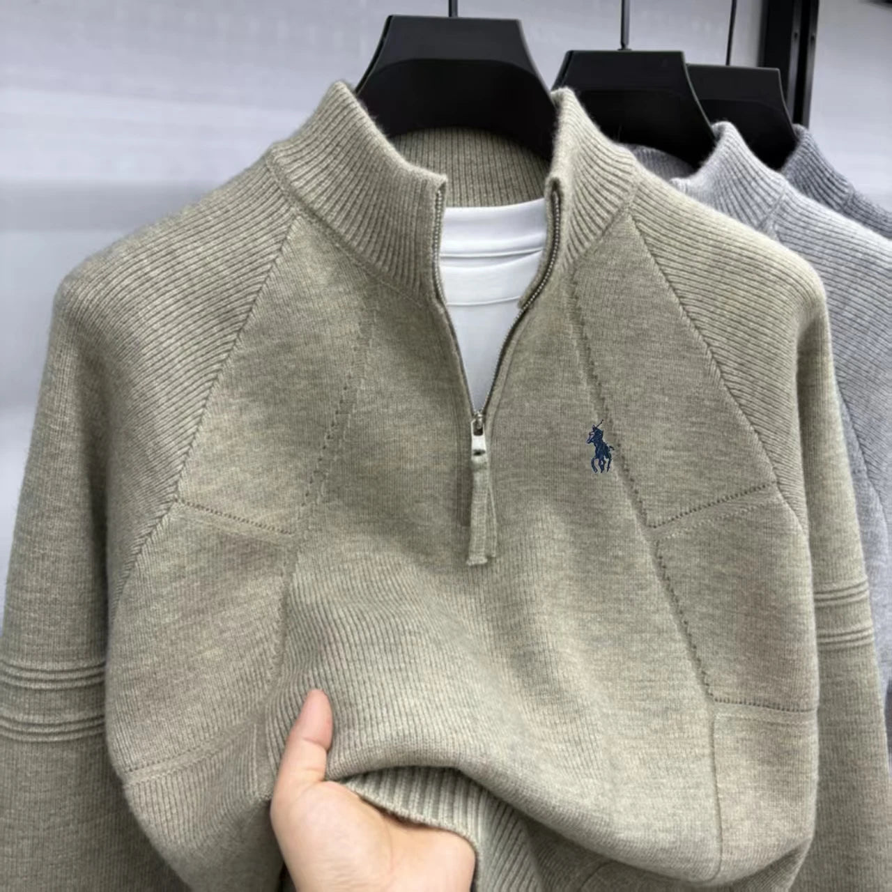 Luxury High-end Embroidery Half Zip Men's High Neck Sweater Fried Dough Twists Pattern Wool Knitting Men's Casual Wear