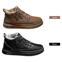 PU Leather Warm Plush Shoes Waterproof Short Snow Boots Lightweight Boots Comfortable Mens Thickened for Outdoor Travel