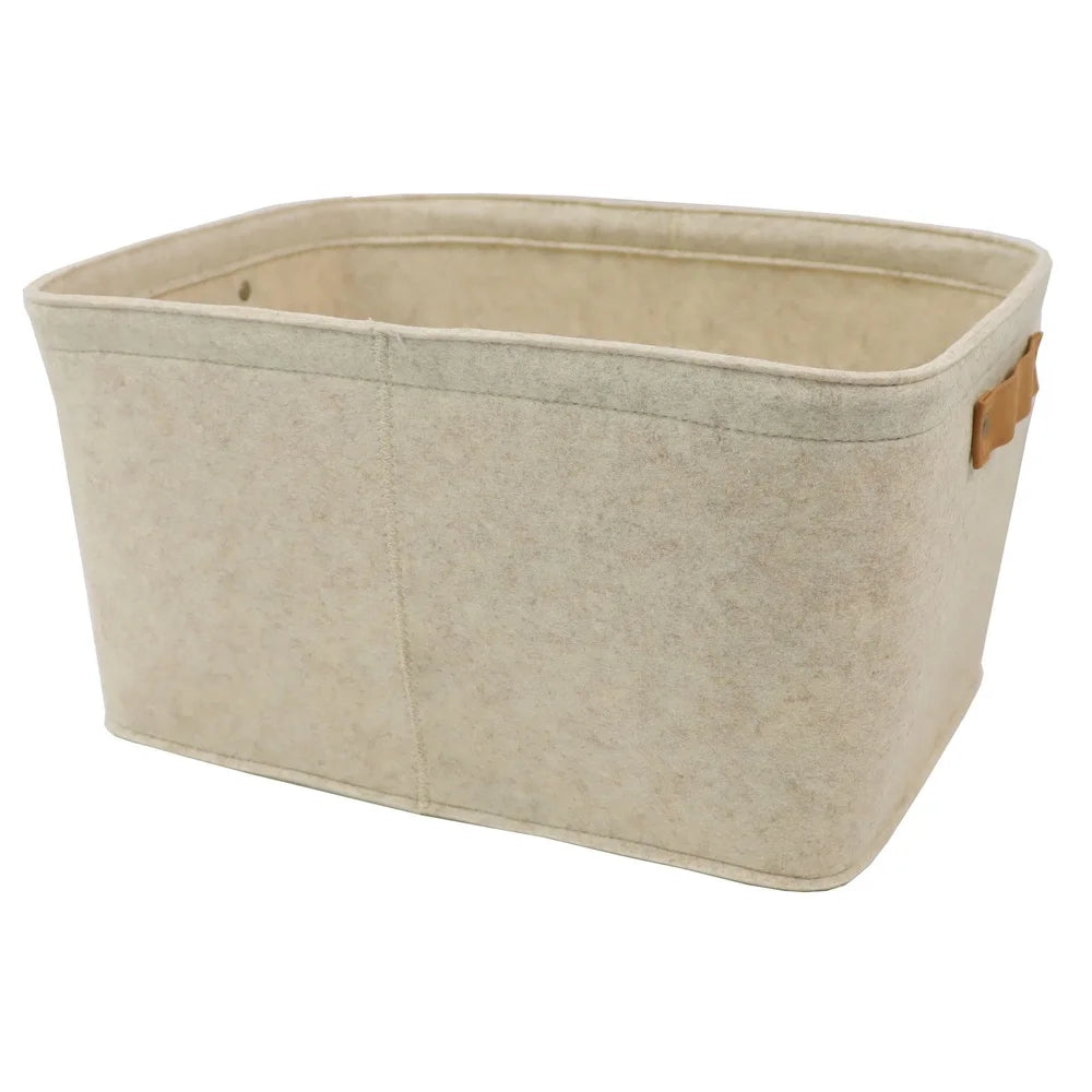 Medium Felt Storage Basket Rectangle Toy Organizer Home Office Library Soft Sturdy Lightweight Faux Leather Handles Easy Clean