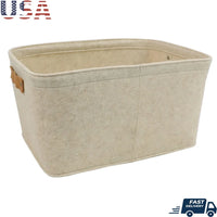 Medium Felt Storage Basket Rectangle Toy Organizer Home Office Library Soft Sturdy Lightweight Faux Leather Handles Easy Clean