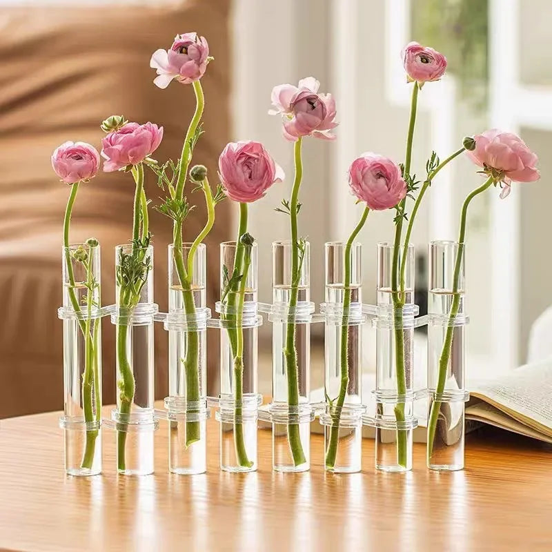 4/6/8PCS Creative Simple Hinged Flower Vase Hydroponics Plant Pot Clear Glass Test Tube Hanging Flower Holder for Home Decoratio