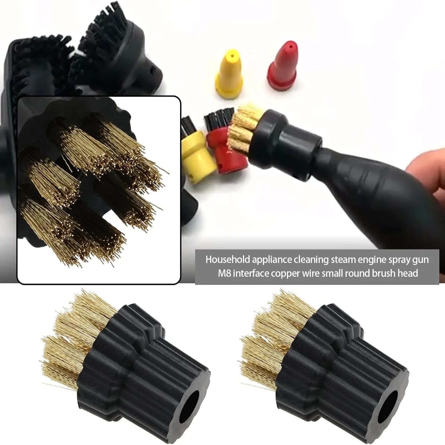 3Pcs  Appliance Cleaning Steam Engine Spray Gun M8 Interface Copper Wire Small Round Brush Head Compatible With X5 Steam Engine