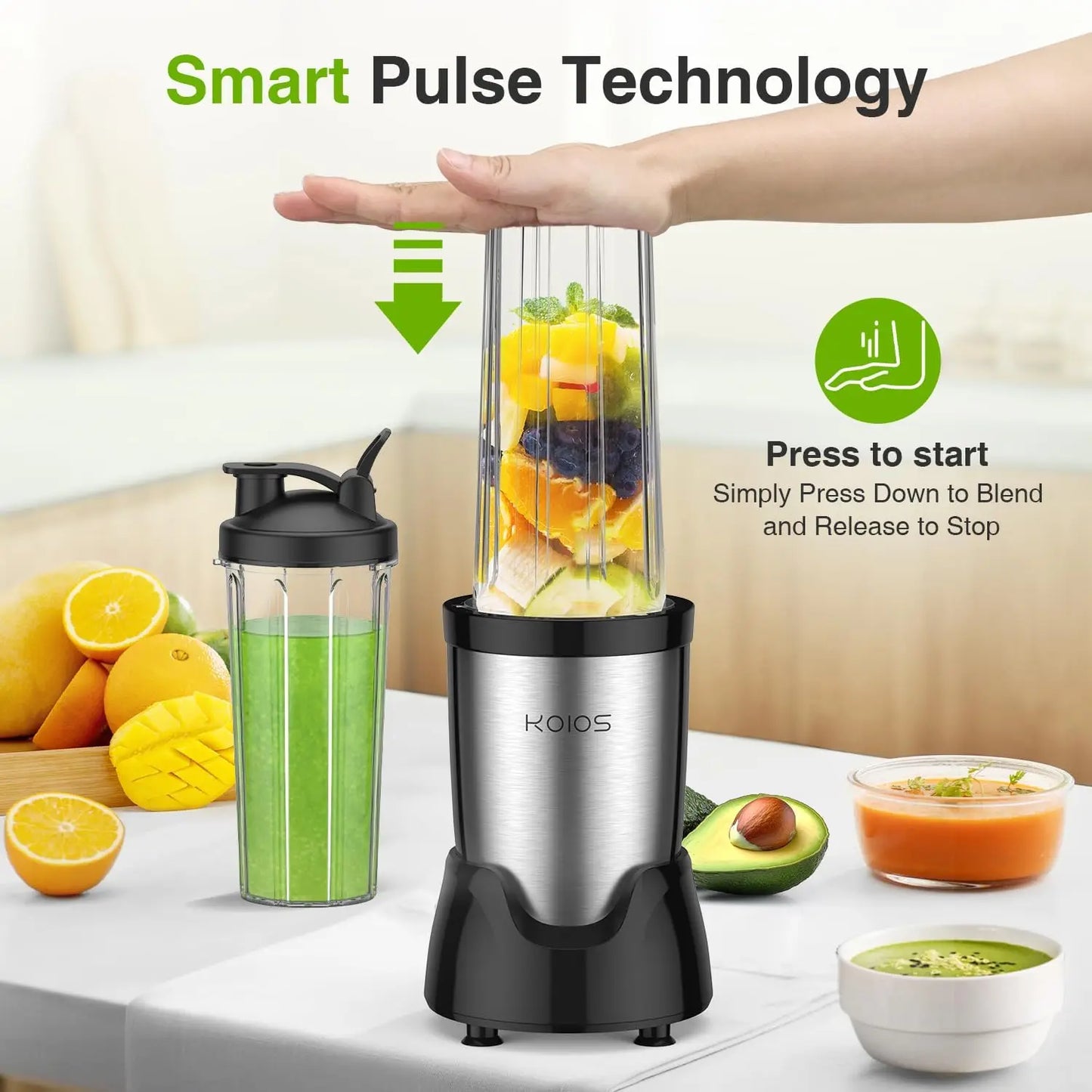 Personal Blender with 3 To-Go Cups, 22000 RPM for Smoothies and Shakes, Detachable Blade, Portable Kitchen Appliance in Black