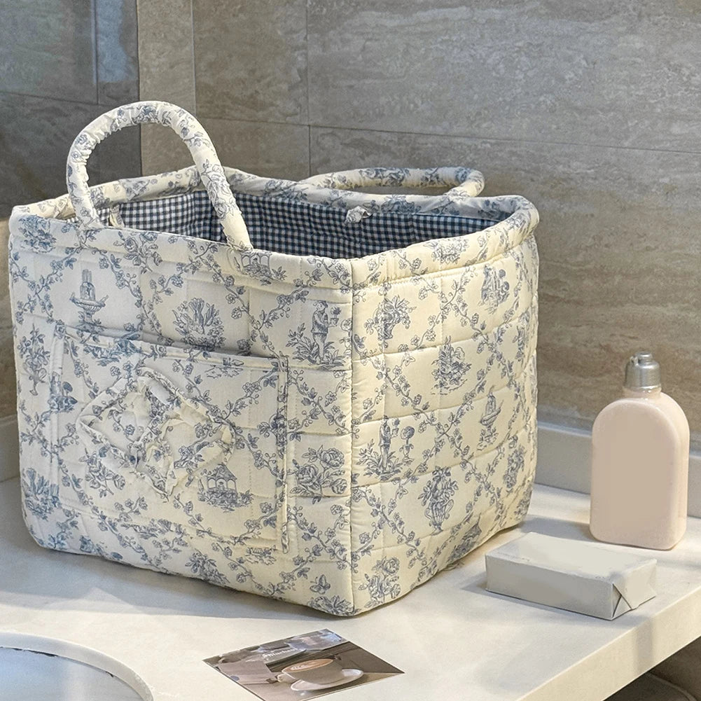 Laundry Storage Baskets Fabric Pastoral Debris Organizing Bag with Handle Washable Clothes Hamper for Office Home Bedroom Clothe
