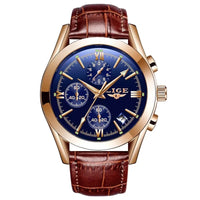 LIGE Fashion Mens Watches Top Brand Luxury Military Quartz Watch Premium Leather Waterproof Sport Chronograph Watch for Man+Box