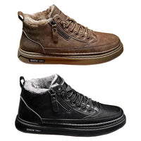 PU Leather Warm Plush Shoes Waterproof Short Snow Boots Lightweight Boots Comfortable Mens Thickened for Outdoor Travel