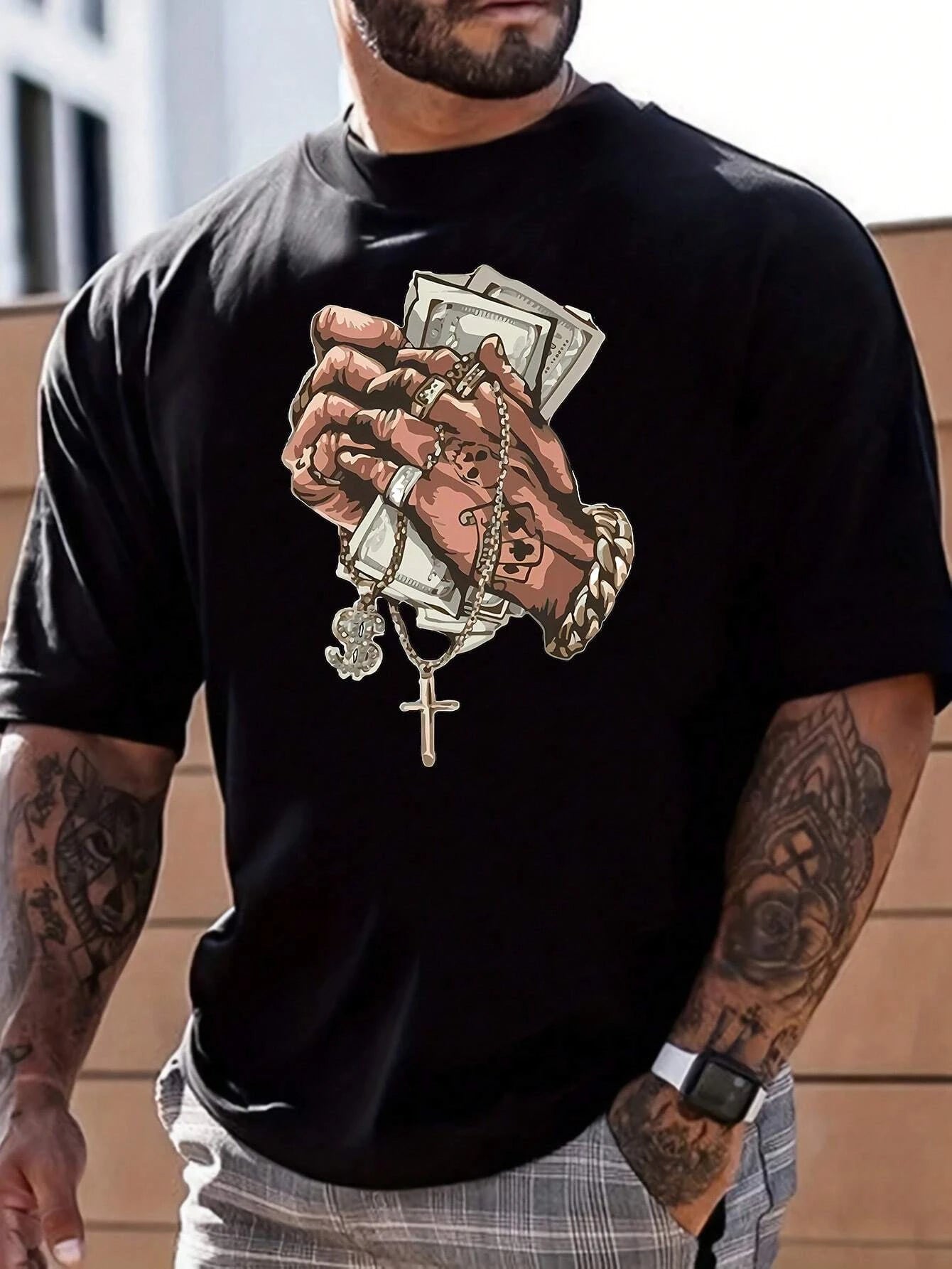 Men T-shirt Fashion man clothes Men's Casual Summer Cross Finger Gesture Print Short Sleeve Unisex Printe Breathable COTTON