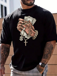 Men T-shirt Fashion man clothes Men's Casual Summer Cross Finger Gesture Print Short Sleeve Unisex Printe Breathable COTTON