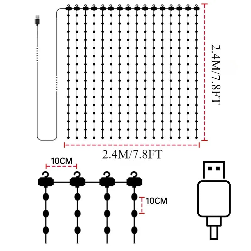 LED RGB Smart Curtain Lights with Music App Controls Fairy Light DIY String Lamp Party Window Curtain Bedroom Christma Deco