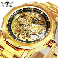 Business Luxury Skeleton Automatic Mechanical Watch for Men Luminous Hands Stainless Steel Strap Fashion Mens Watches WINNER New