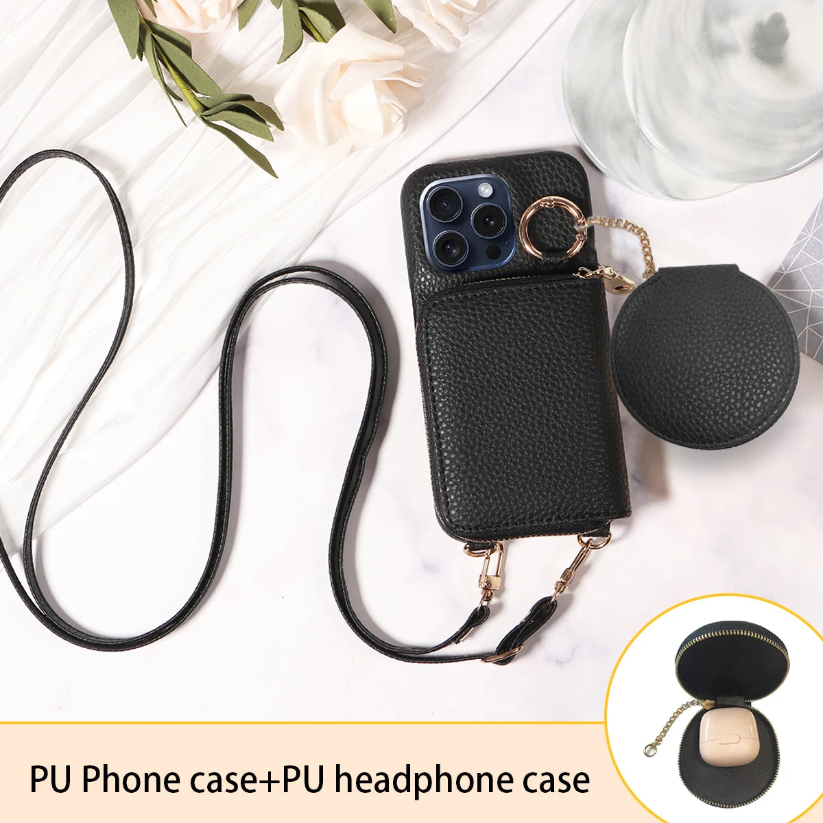PU Leather Wallet Phone Case For iPhone 16promax 16e 15 14 13 12 11promax plus 7 8 XS XR Crossbody Strap with Card Slots Cover