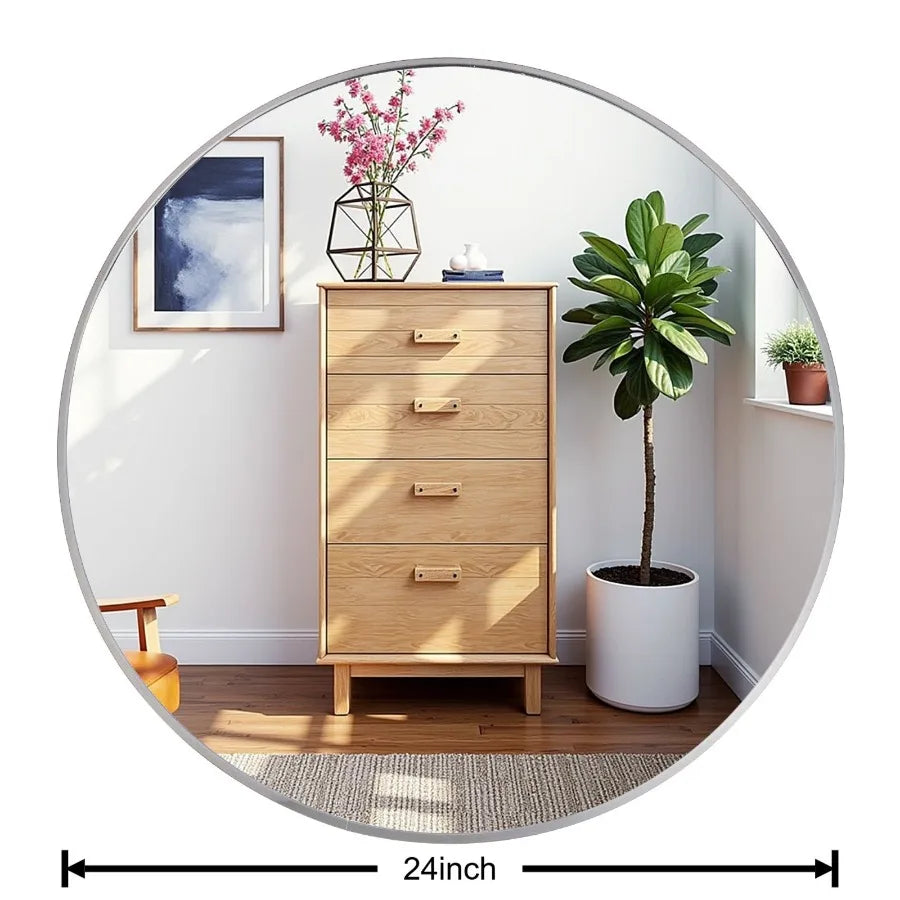 Round Mirror 24 inch Circle Wall Mirror Metal Frame Circle Bathroom Mirror Circular Mirrors for Wall Living Room Bedroom Vanity